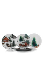 Hermia NNZG27DUS885605 Juego de Servir Pasteles de Porcelana 6 Piezas 27x27x2 cm para Navidad